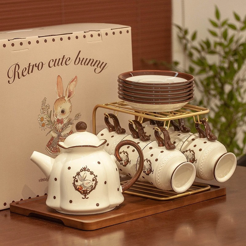 复古美拉德陶瓷水具茶具茶杯套装中古风水杯礼盒家用待客杯子套装