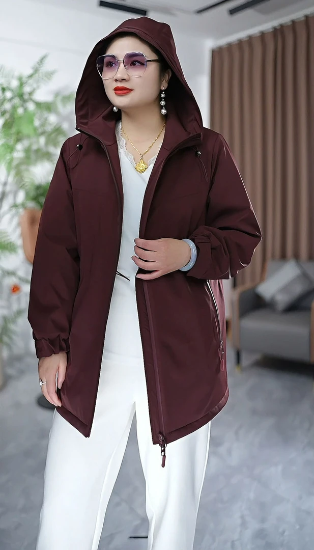 2527#休闲连帽冲锋衣加肥加大气质休闲加棉中长款棉袄外套