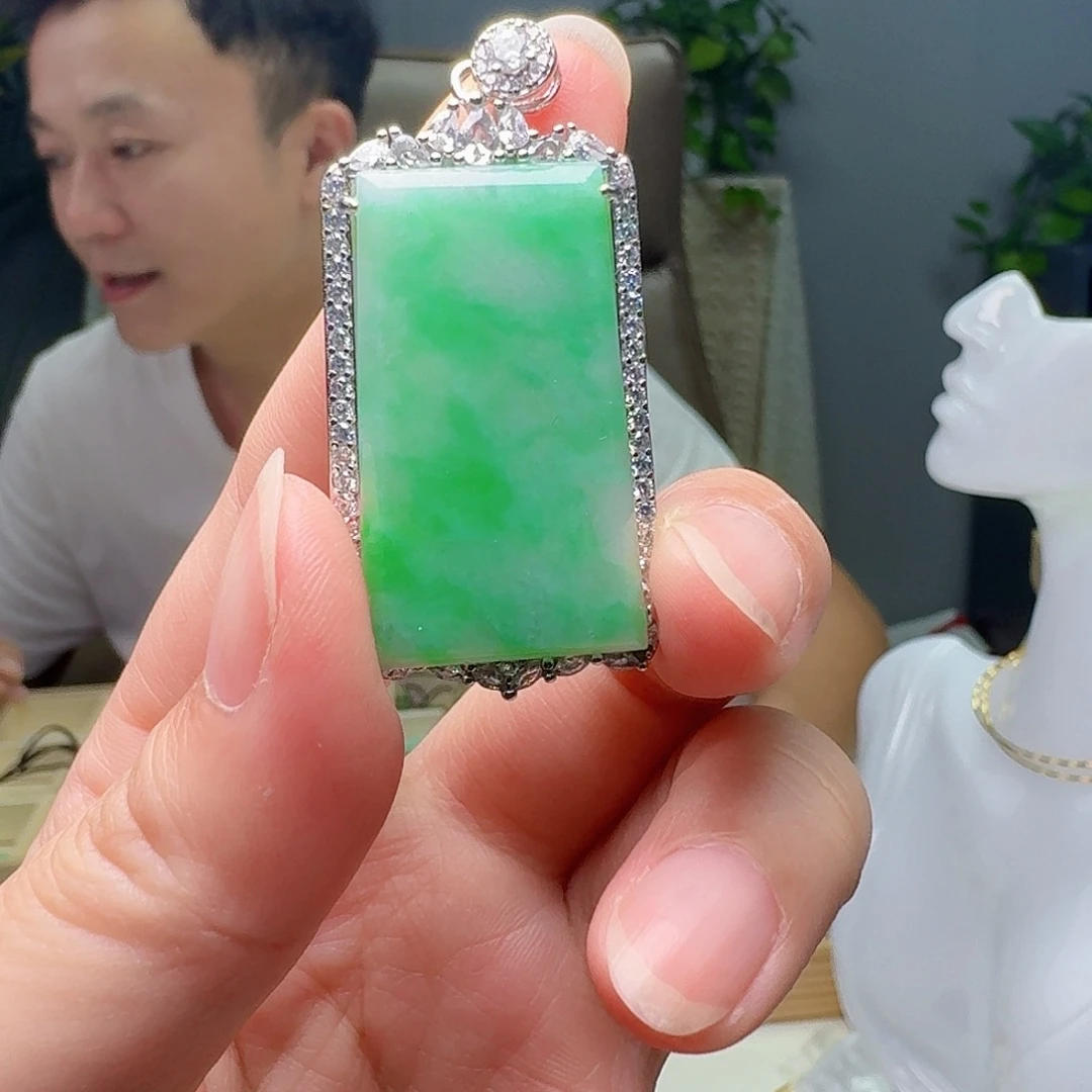 翡翠银S925镶嵌吊坠(不含链)天然