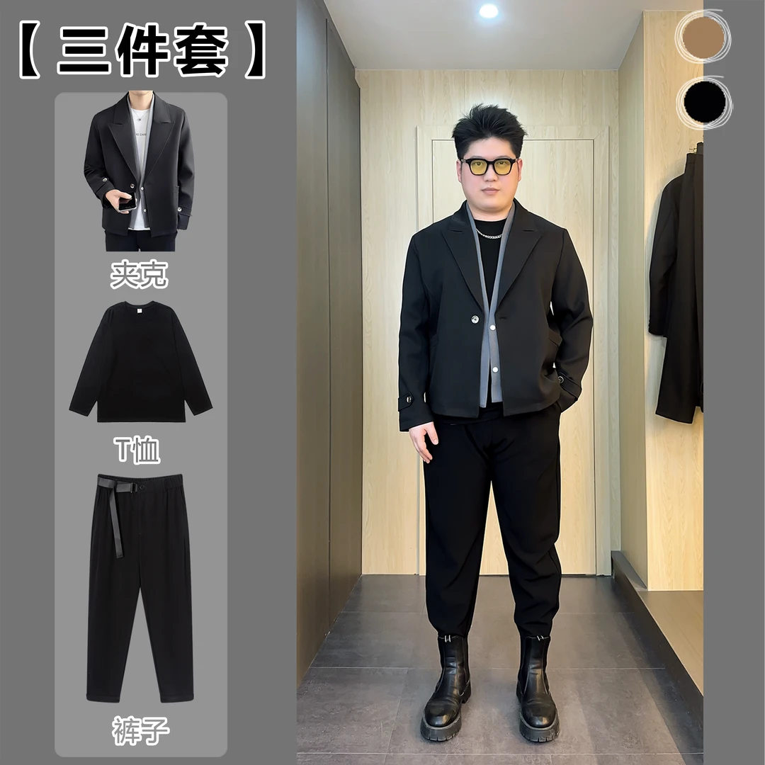 春季新款韩版假两件西装领夹克外套男士潮流帅气百搭上衣690