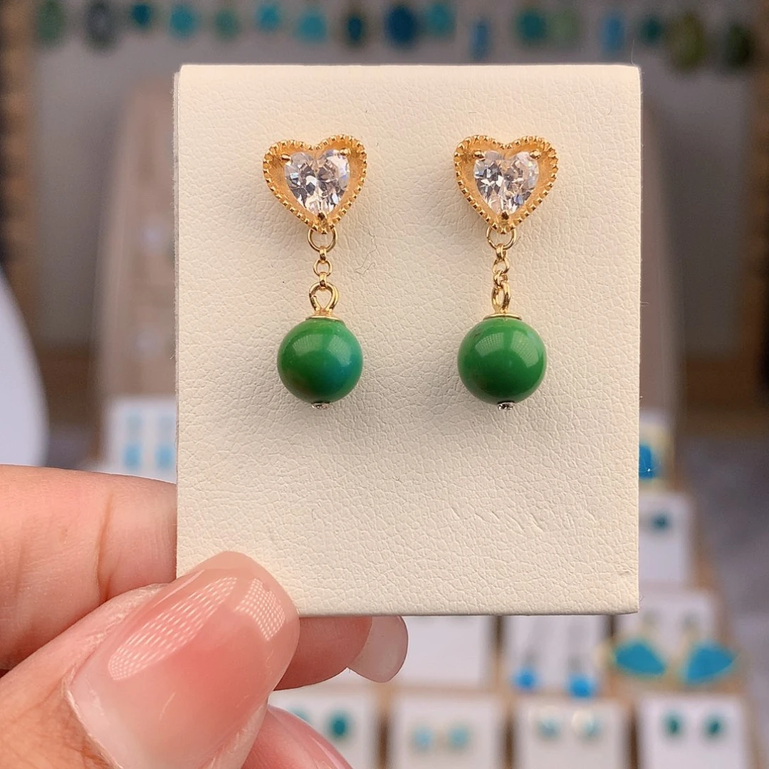 绿松石银S925镶嵌耳饰