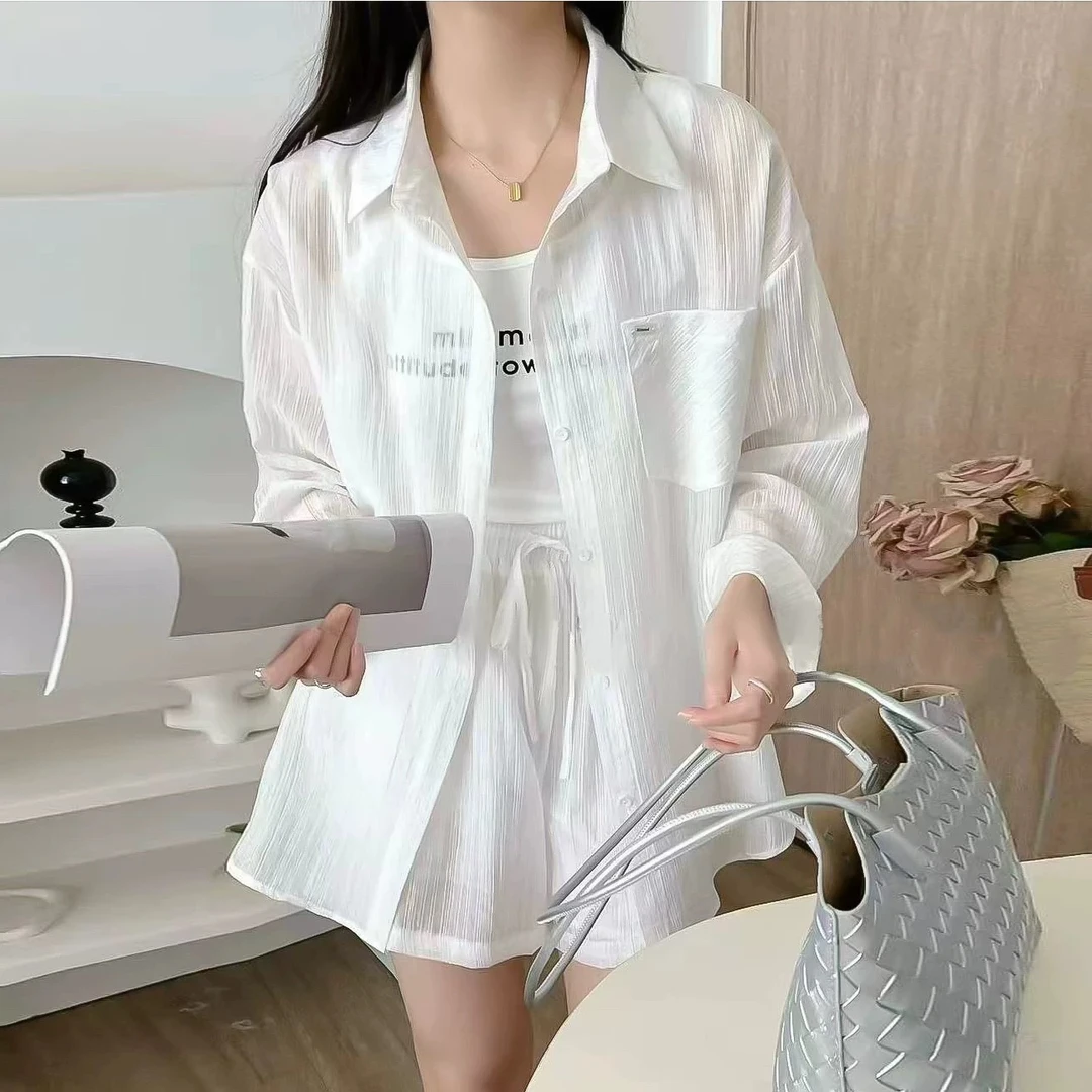 2025夏季新款时尚防晒衫短裤洋气小个子气质简约休闲套装女三件套