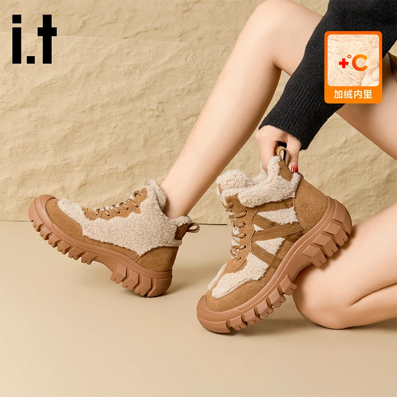 i.t tac冬季加绒加厚女款马丁靴户外休闲工装靴厚底棉鞋休闲女鞋