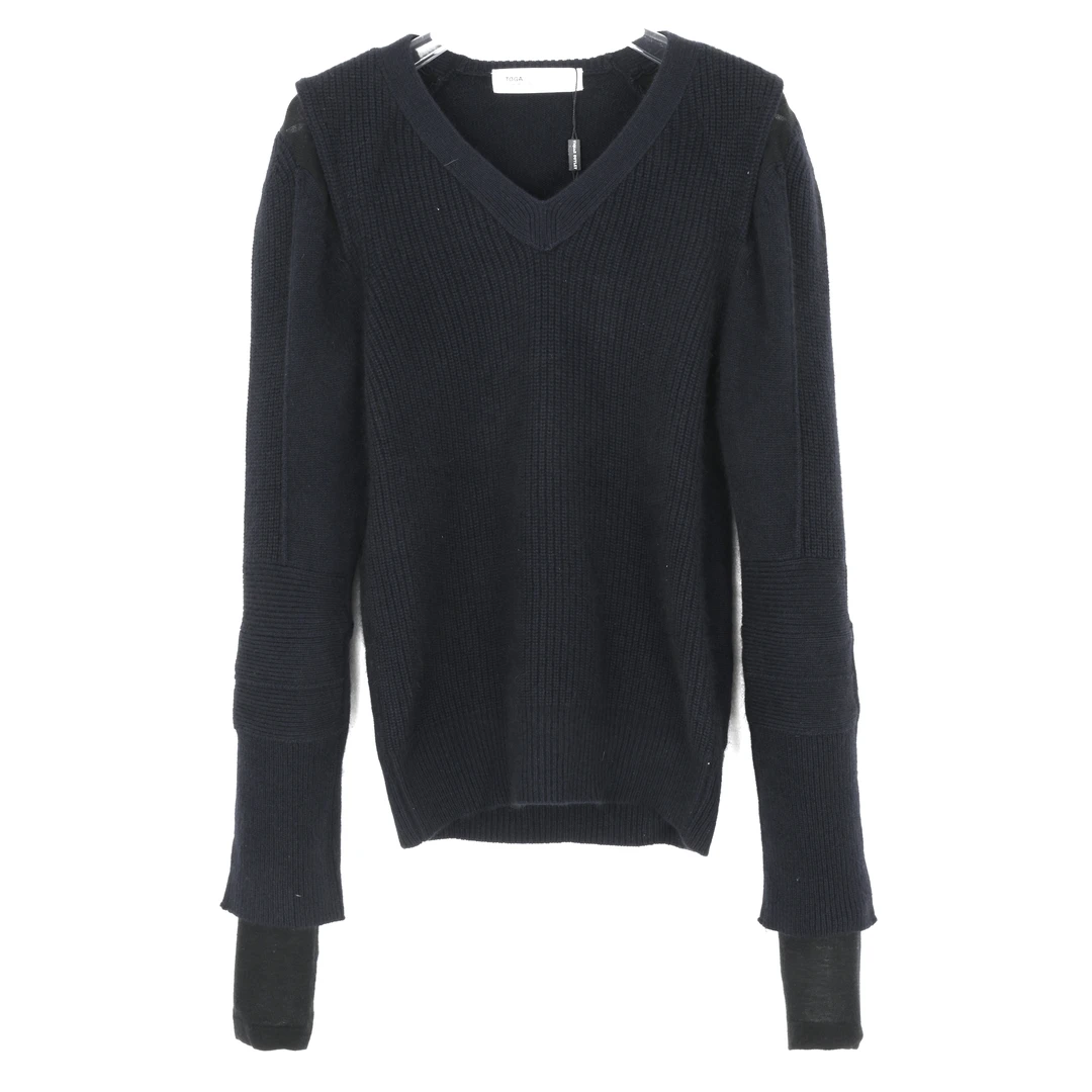 TOGA 女士深蓝色小V领套头针织衫 TA42XN006