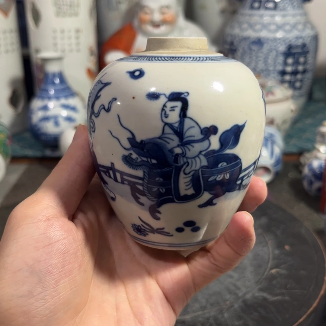 青花麒麟送子小罐子
