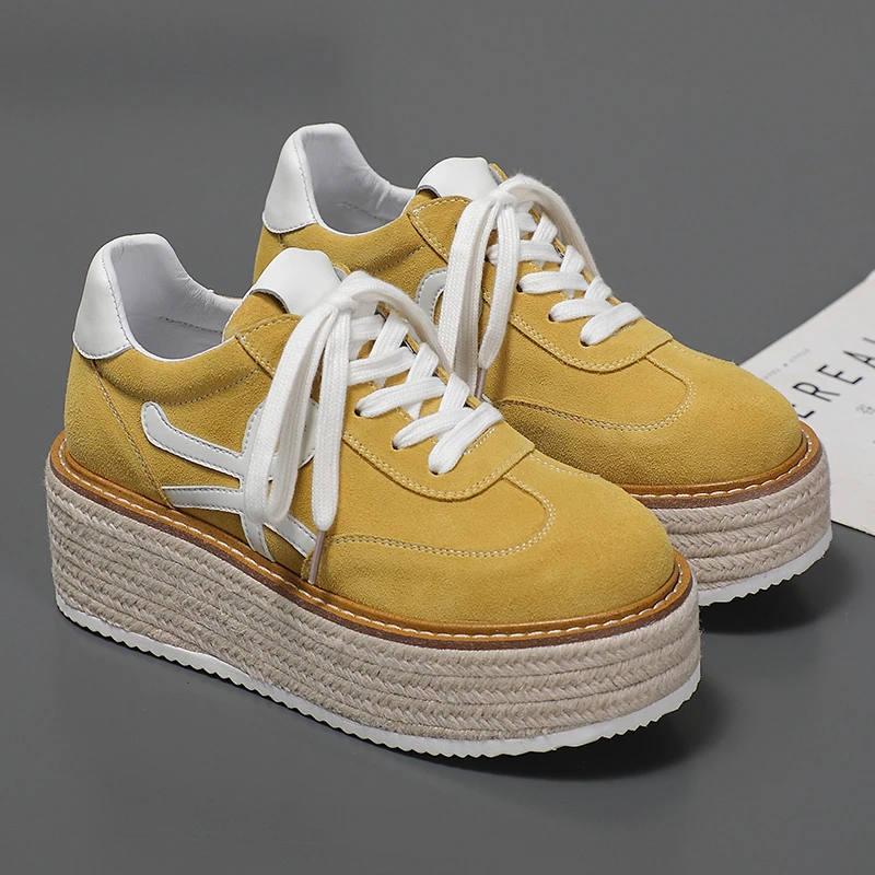 欧洲站松糕鞋2025年百搭休闲鞋中跟增高6.5cm系带春季单鞋圆头鞋