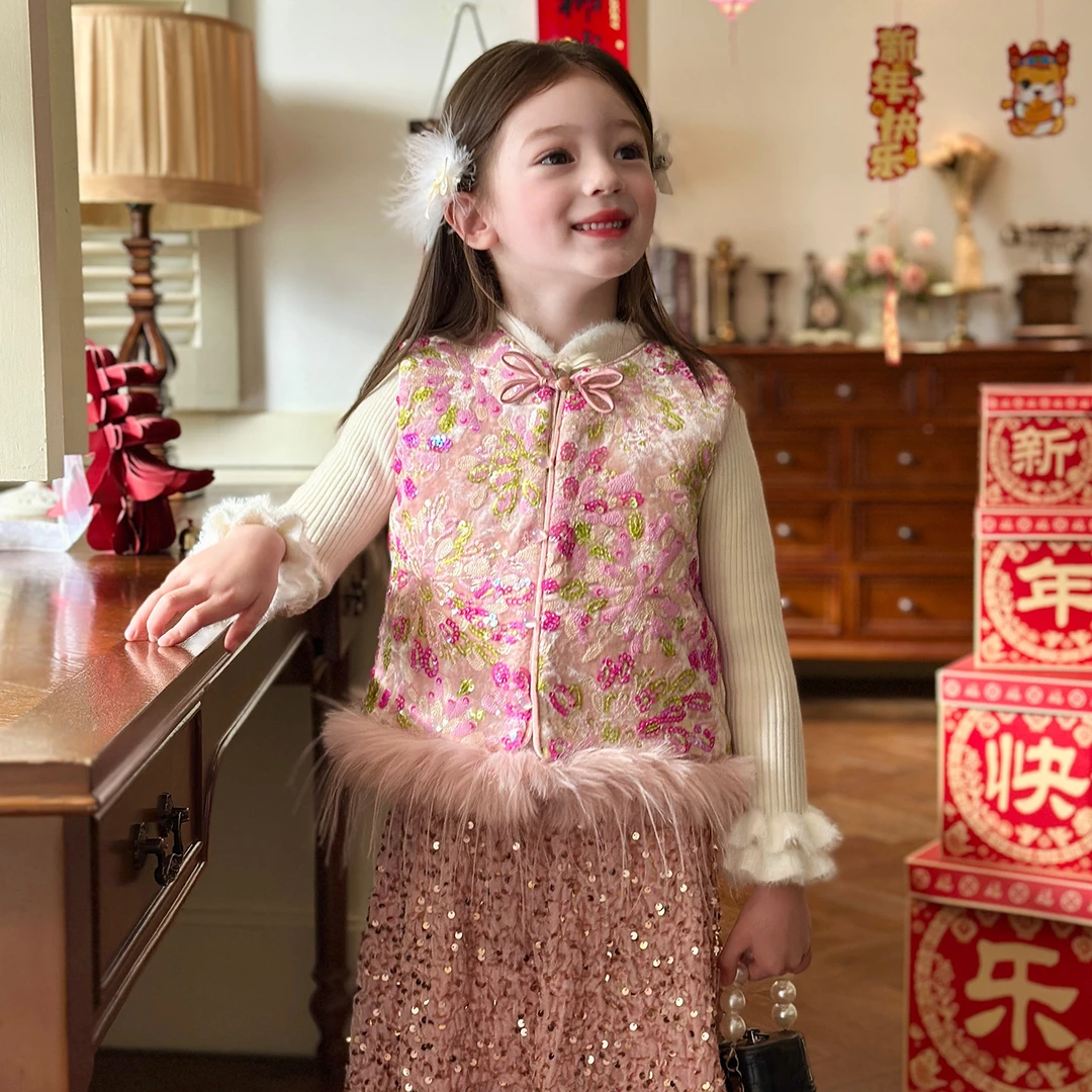栀了成长记童装女童马甲2025新中式冬季儿童保暖夹棉国风无袖上衣