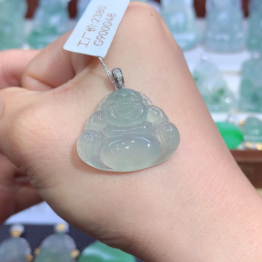 吊坠(不含链)18K金镶嵌翡翠天然缅甸A货翡翠揭阳工佛公