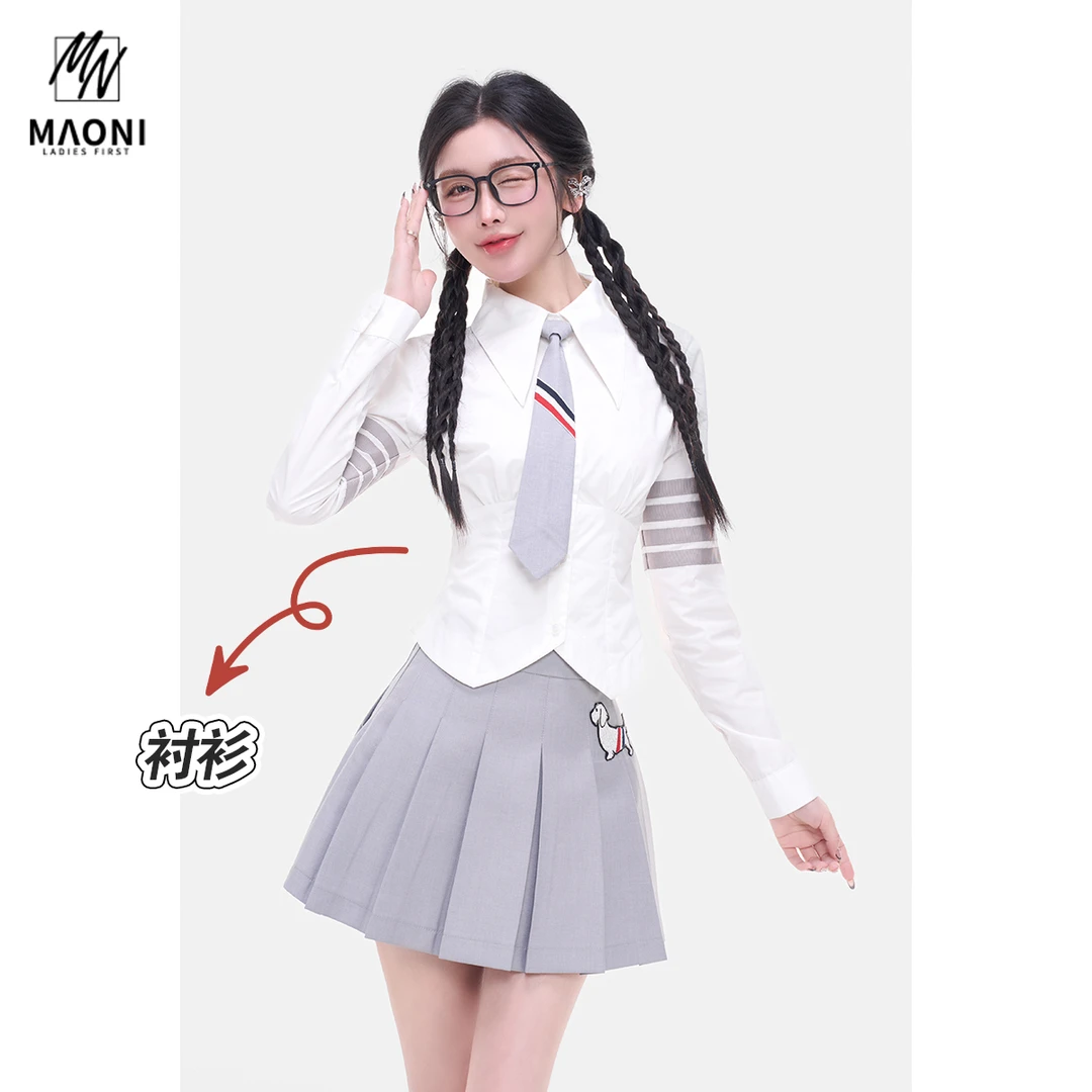 毛妮Peshe【学院风衬衫】配领带条纹设计感显瘦百搭长袖衬衣L1481