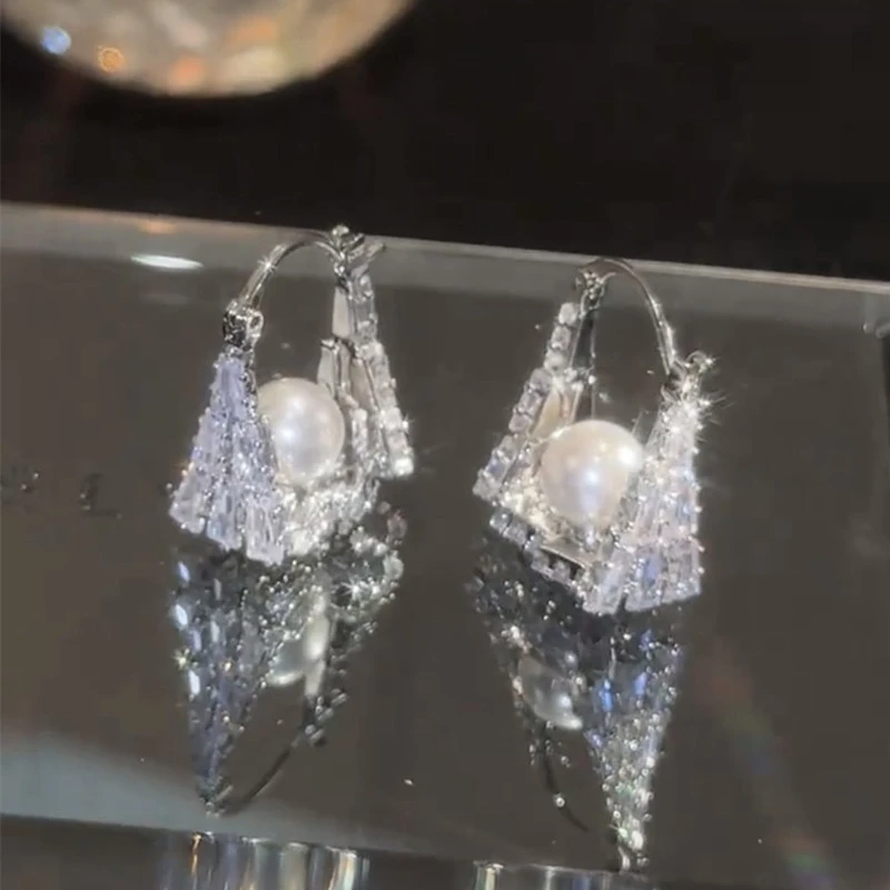 925银仿珍珠耳饰 珠珠手提包造型耳扣轻奢高级感小众