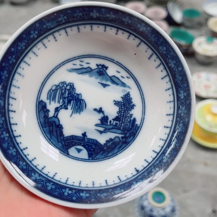 青花玲珑3寸小碟梧桐办公室底款