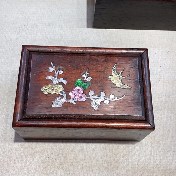 清***光木15长花鸟抽拉盒木木木