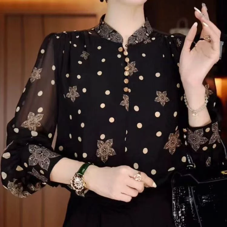 早秋薄款冰丝衬衫洋气中老年妈妈装宽松显瘦百搭长袖雪纺外搭