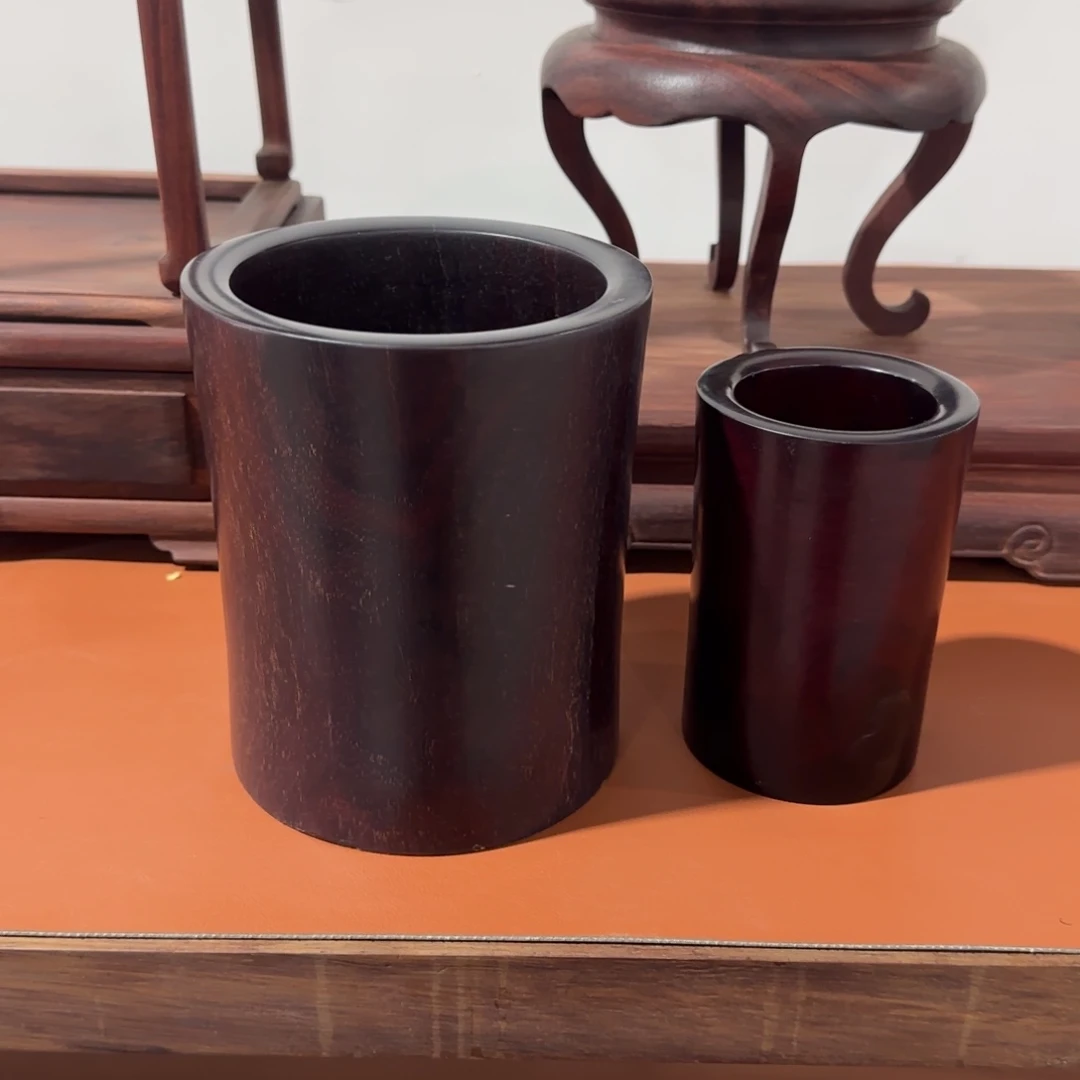 端景台紫檀木类赞比亚血檀笔筒一对