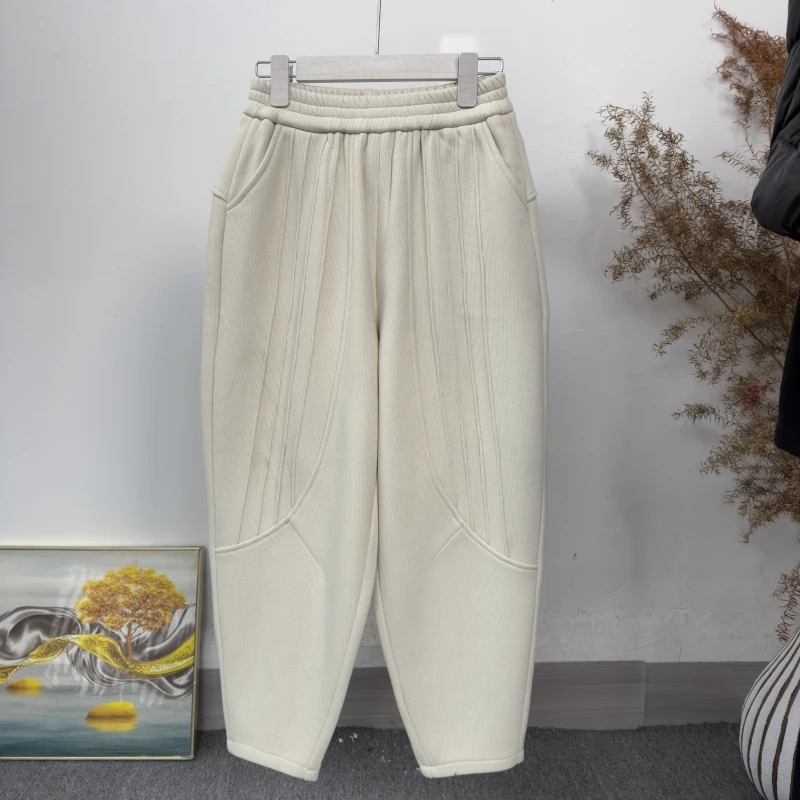 松紧腰哈伦裤女加绒加厚2024年冬季新品宽松老爹裤外穿休闲裤钟荷