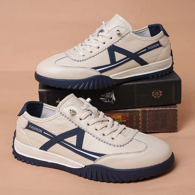 头层牛皮德训鞋男春秋季平底板鞋休闲复古阿甘鞋透气真皮运动鞋子