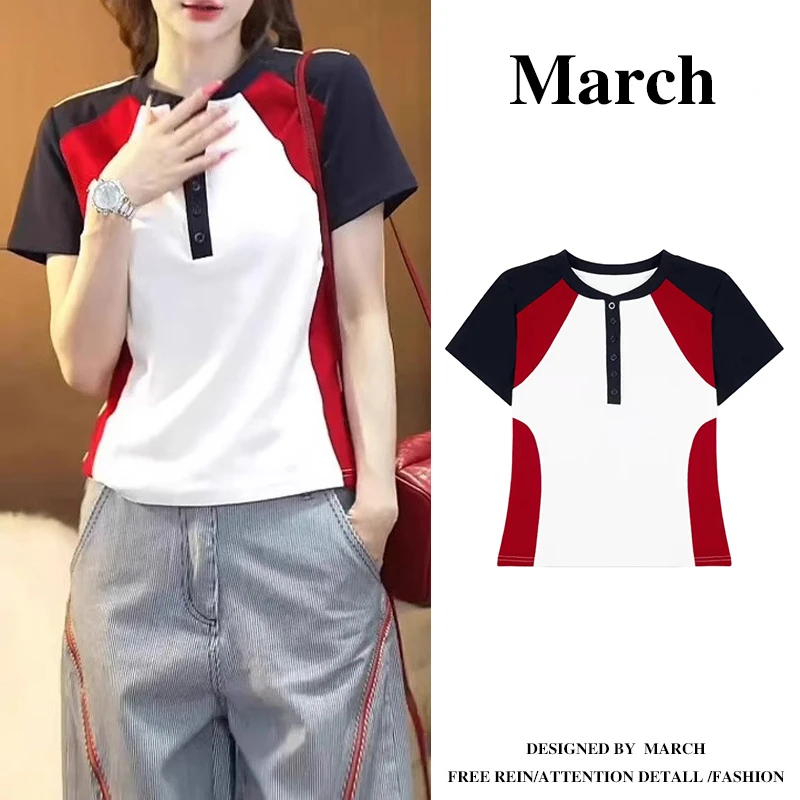 大码美式短袖T恤女2025夏季新款胖MM时尚遮肚显瘦设计感上衣-5973