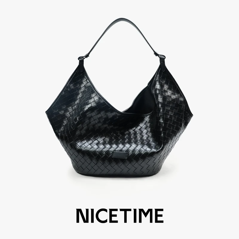 NICETIME法式浪漫手工牛皮编织包睿智随性hobo女士真皮包包