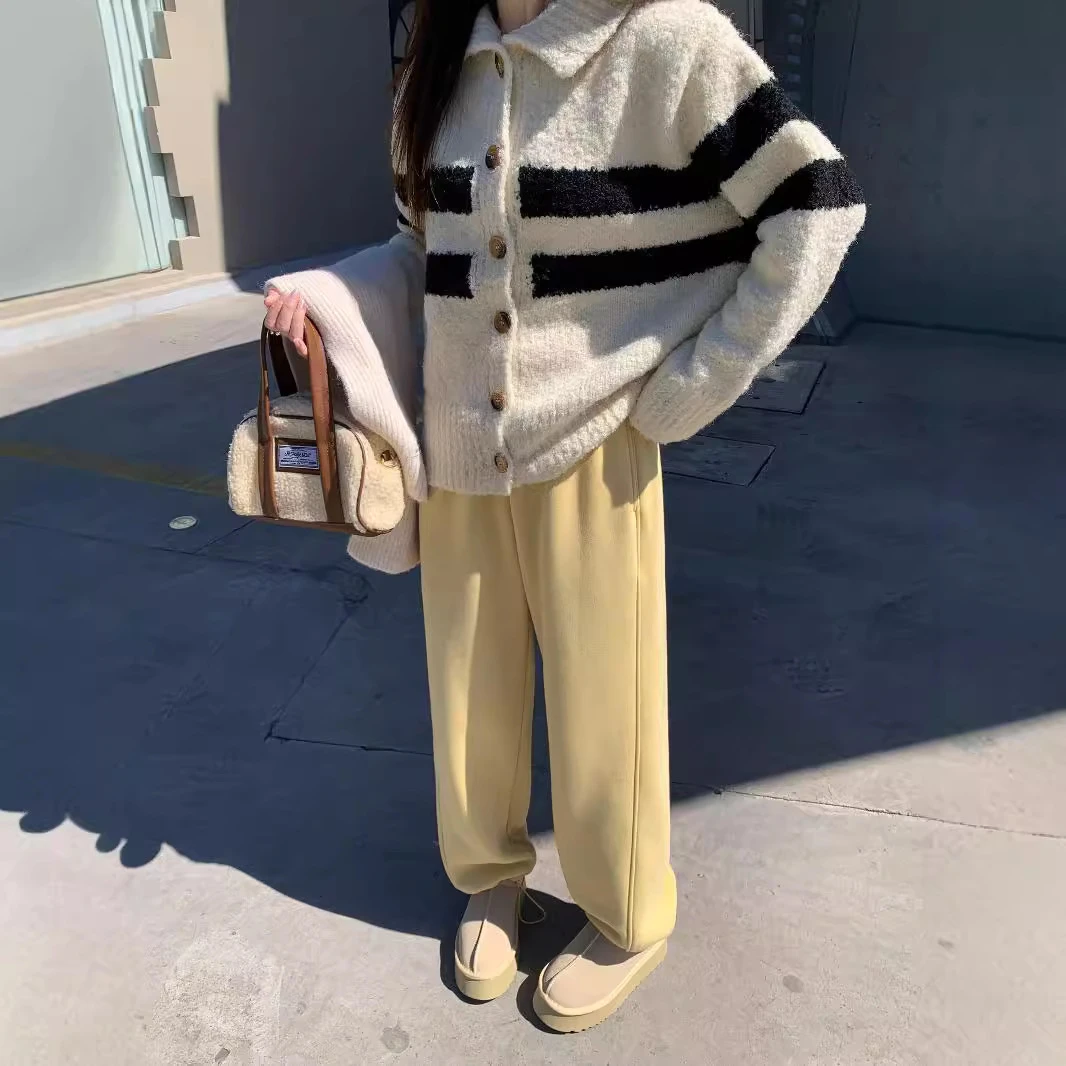 秋冬时髦百搭休闲韩式加厚加绒高腰显瘦宽松随性风女士阔腿裤女装