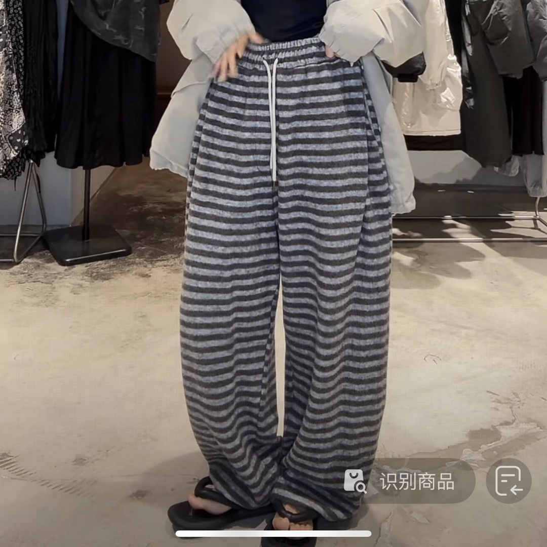 韩国秋冬新款条纹裤休闲简约时尚百搭