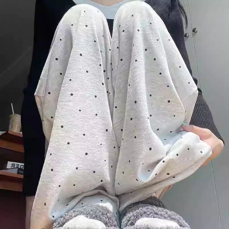 175cm高个子加长版春夏糯米裤圆波点针织宽松百搭时尚春秋遛弯裤