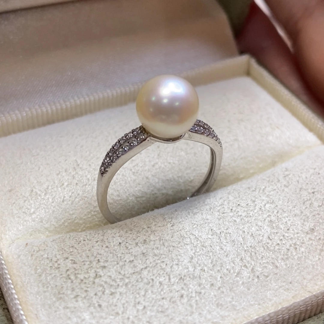 淡水珍珠戒指银S925镶嵌不***说