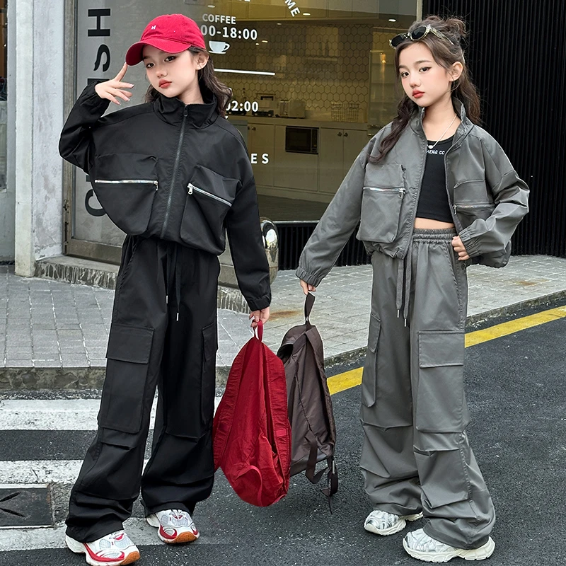 女童春秋款韩版休闲套装2025新款春装大儿童时髦洋气工装裤两件套