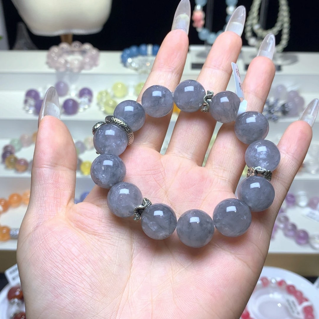 水晶手链合金蓝灰兔毛14