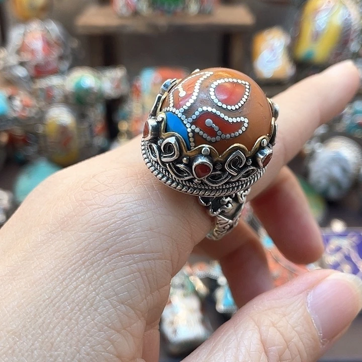 银S925镶嵌蜜蜡戒指