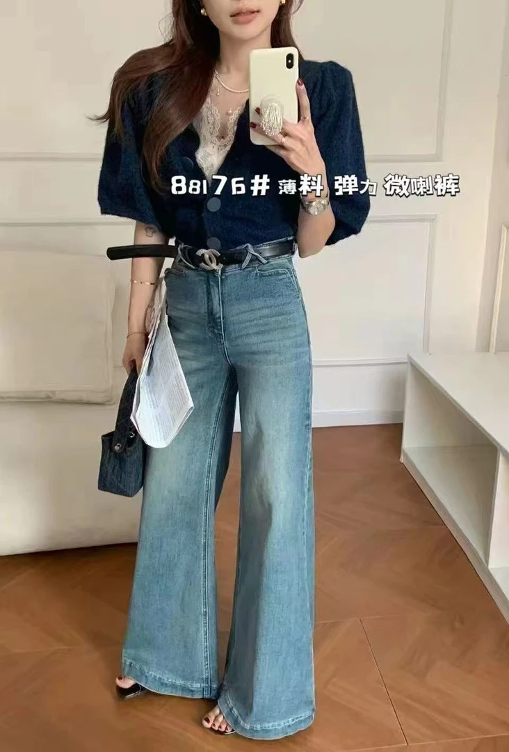 88176# 弹力微喇裤，春夏新款时尚喇叭裤显瘦设计柔软面料百搭