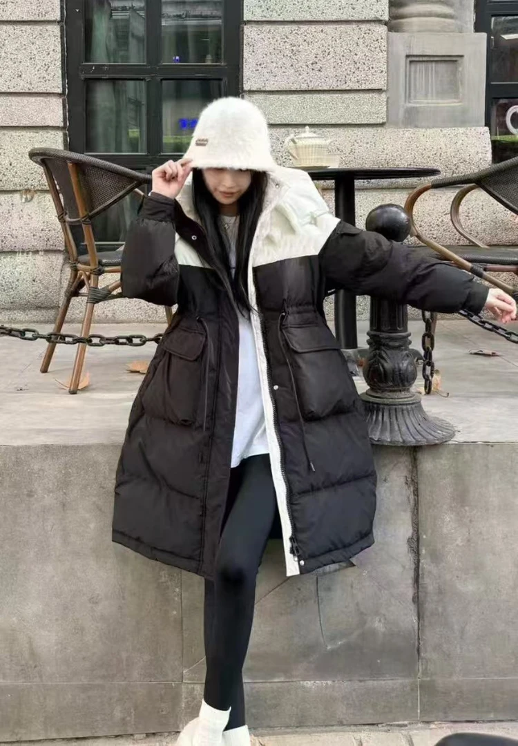 衣源2023#冬季欧货流行高级撞色中长款加厚女外套（衣长100左右）