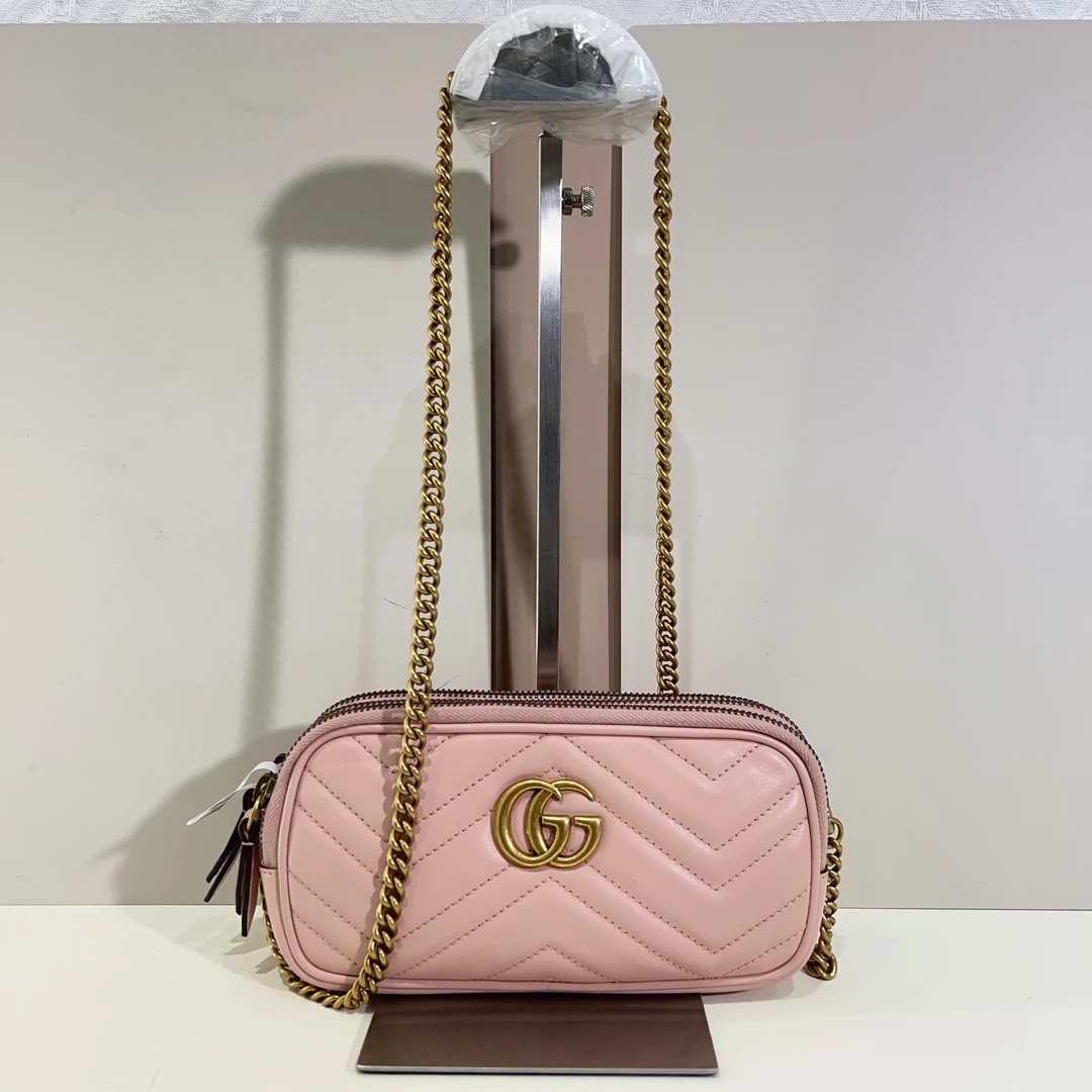 95新 GUCCI/古驰 GUCCI古驰樱花粉三层相机包a8416