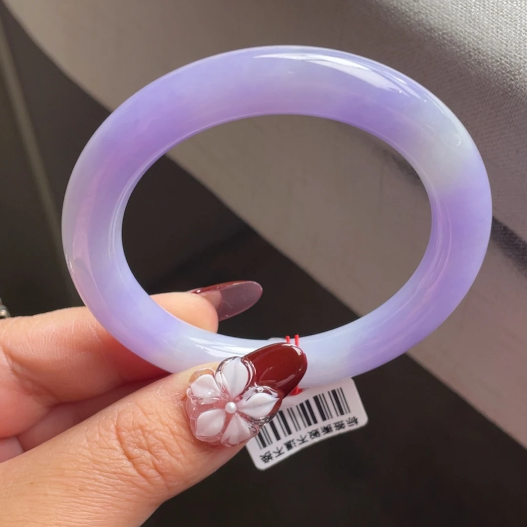 翡翠未镶嵌手镯满紫圆条手镯