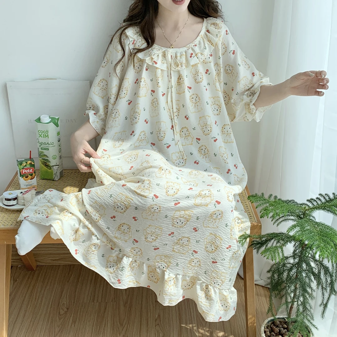 280斤带胸垫夏季大码宽松胖妹200斤短袖睡裙女可外穿中长款家居服