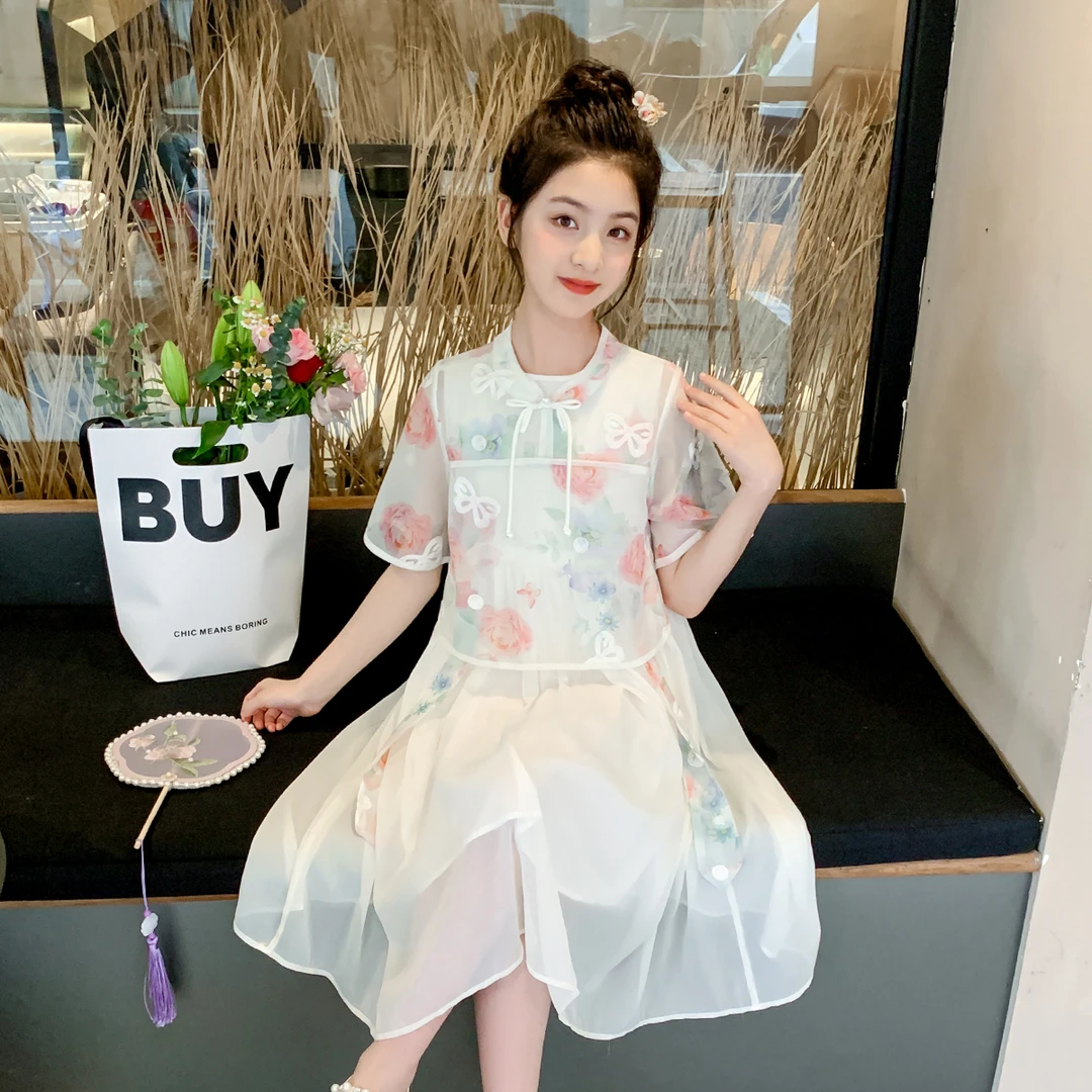 女童连衣裙2025夏款新款洋气大童夏季女孩碎花裙时尚洋气X61059