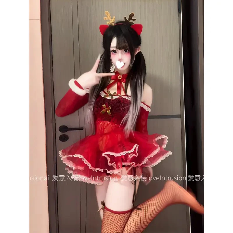 爱意入侵：麋鹿精灵！圣诞新年蓬蓬裙连衣裙甜美少女网纱性感纯欲风