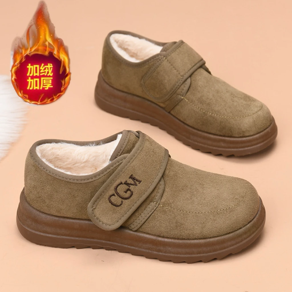 2025新款冬季女鞋子厚底勃肯雪地靴女加绒毛毛乐福鞋外穿保暖棉鞋