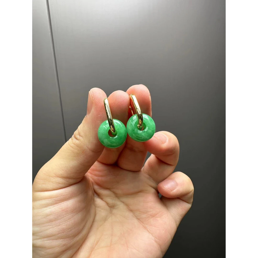 翡翠14k正阳绿平安扣耳扣