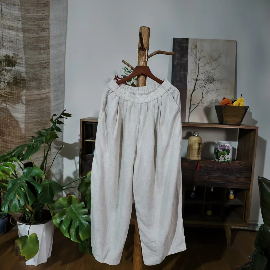 【大梅子推荐】设计款亚麻系带休闲裤MQ7068A