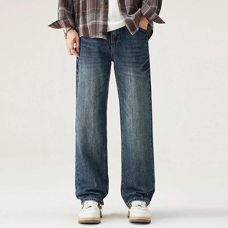 法国Cebrodz美式痞帅水洗怀旧牛仔裤男宽松百搭直筒阔腿微喇裤