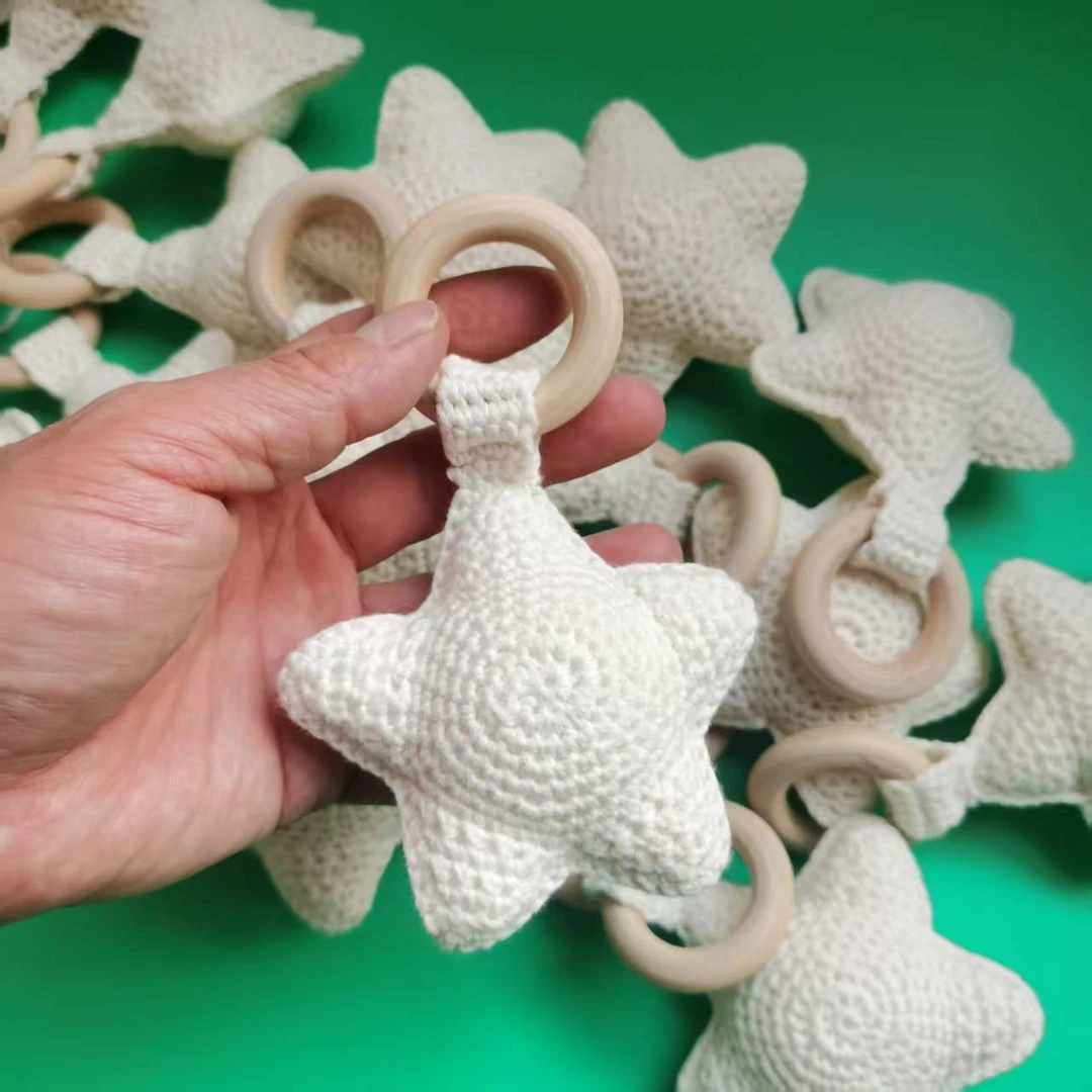 纯棉手工钩织五角星婴幼儿玩具磨牙棒纯棉线钩织安全可靠好看耐玩