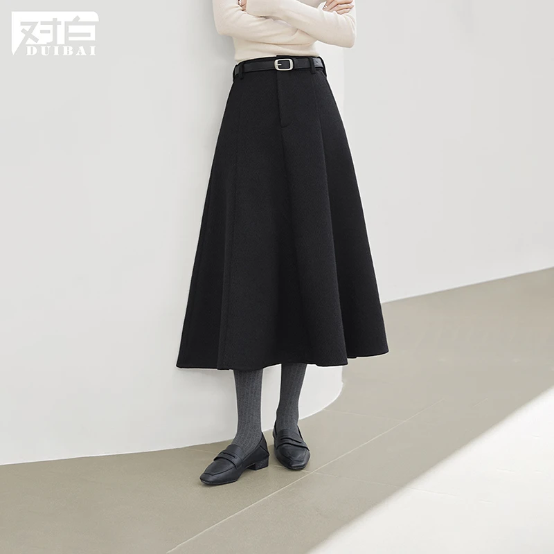 【CC王专属】D01对白黑色A字半身裙通勤显瘦大摆中长伞裙FDS158