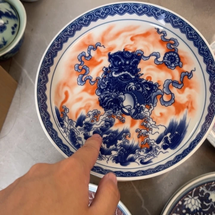 瓷片景德镇梵红醒狮大壶承