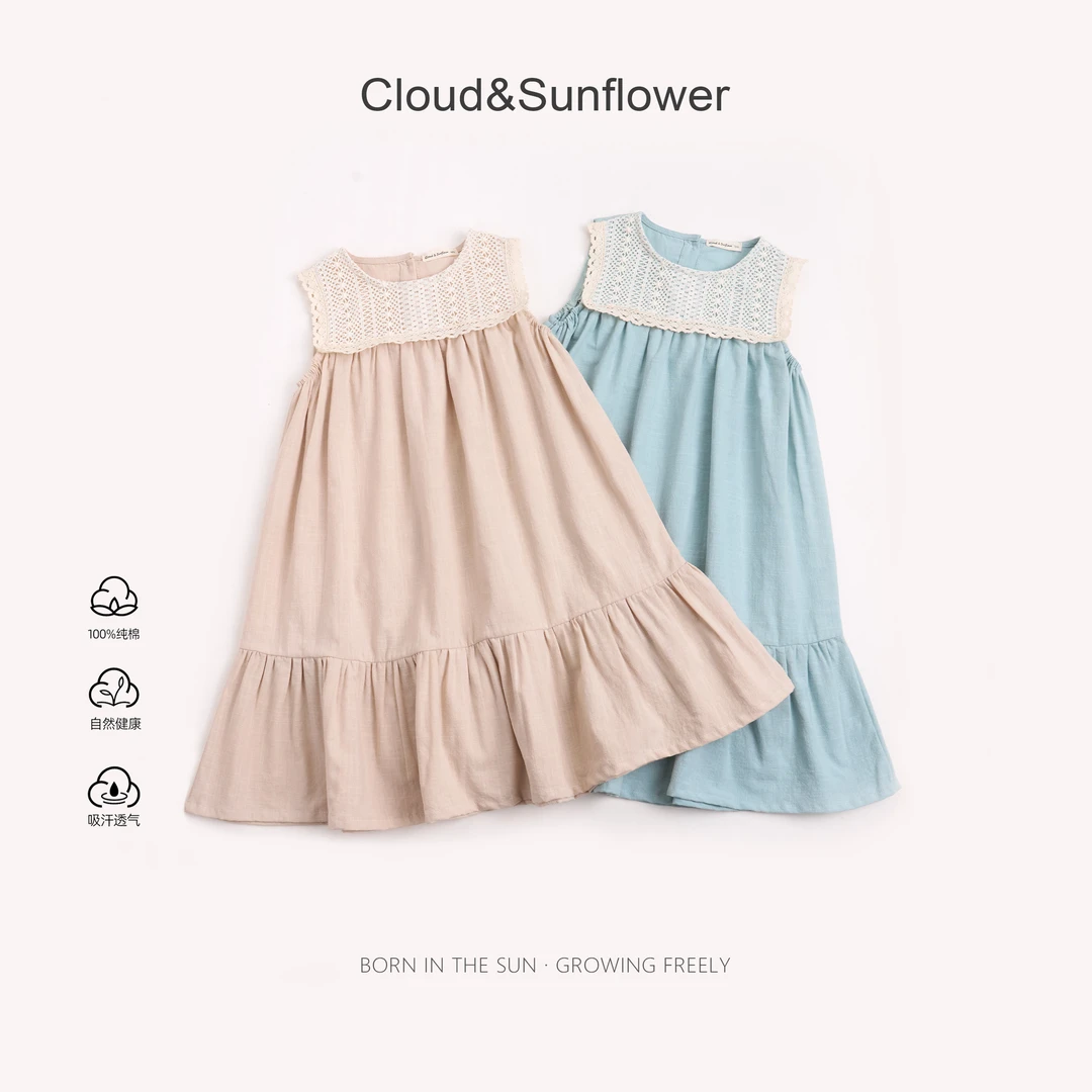 【云朵小葵】女童夏季洋气蕾丝蓬蓬文艺纯棉透气休闲连衣裙252723