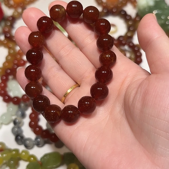 桃***夭未镶嵌蛇纹石玉手串