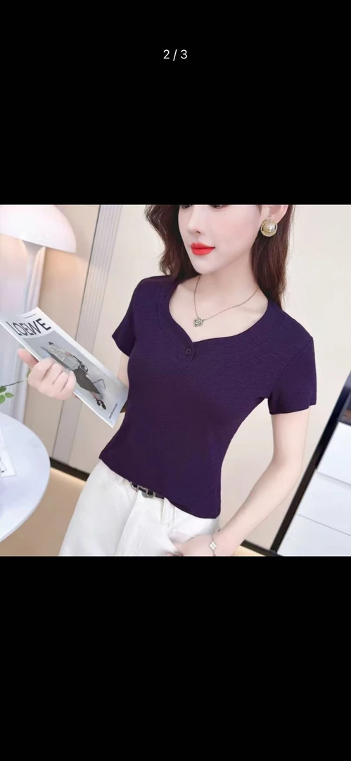 夏款洋气简约修身短款V领上衣25026