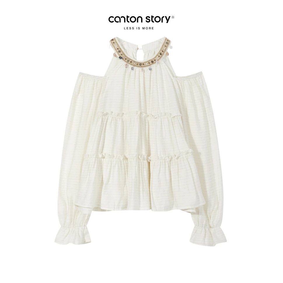 羊城故事 【现货】早春小众泡泡袖显瘦上衣 Y2501x露肩衬衫xG1069W