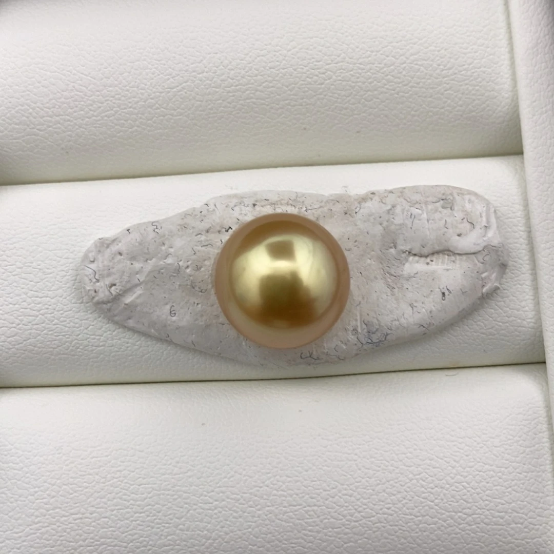 未镶嵌南洋金珠浓茶金海水珍珠13-14mm馒头