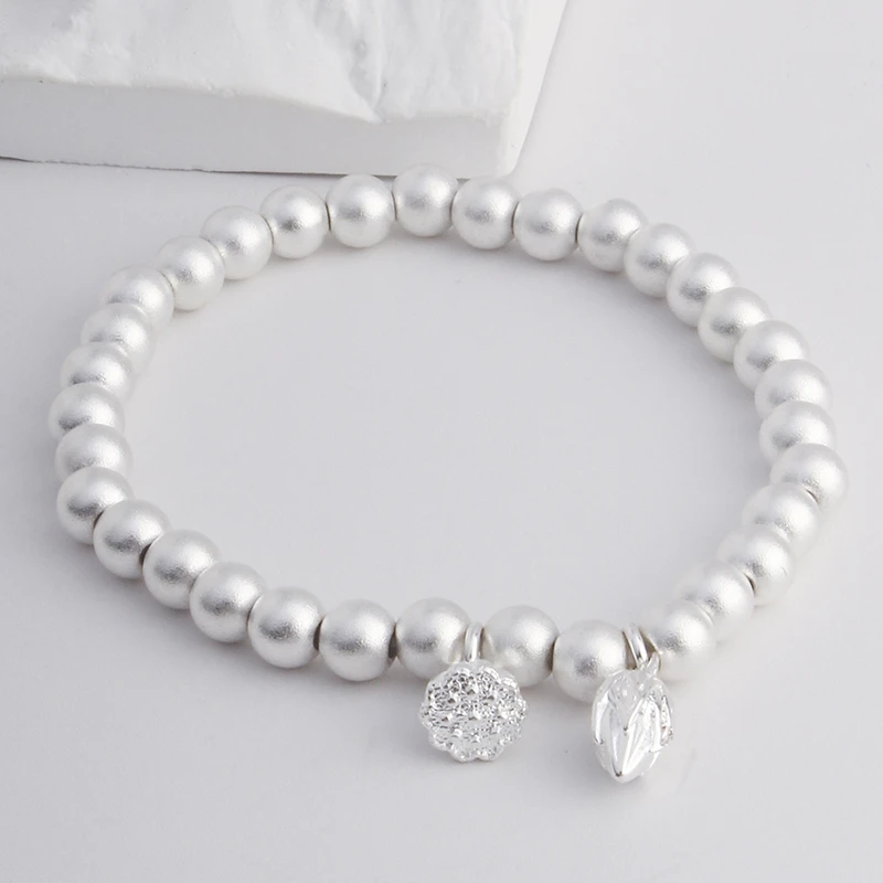 足银手链 足银手链可调节古法磨砂两世欢手链实心银手链经典百搭