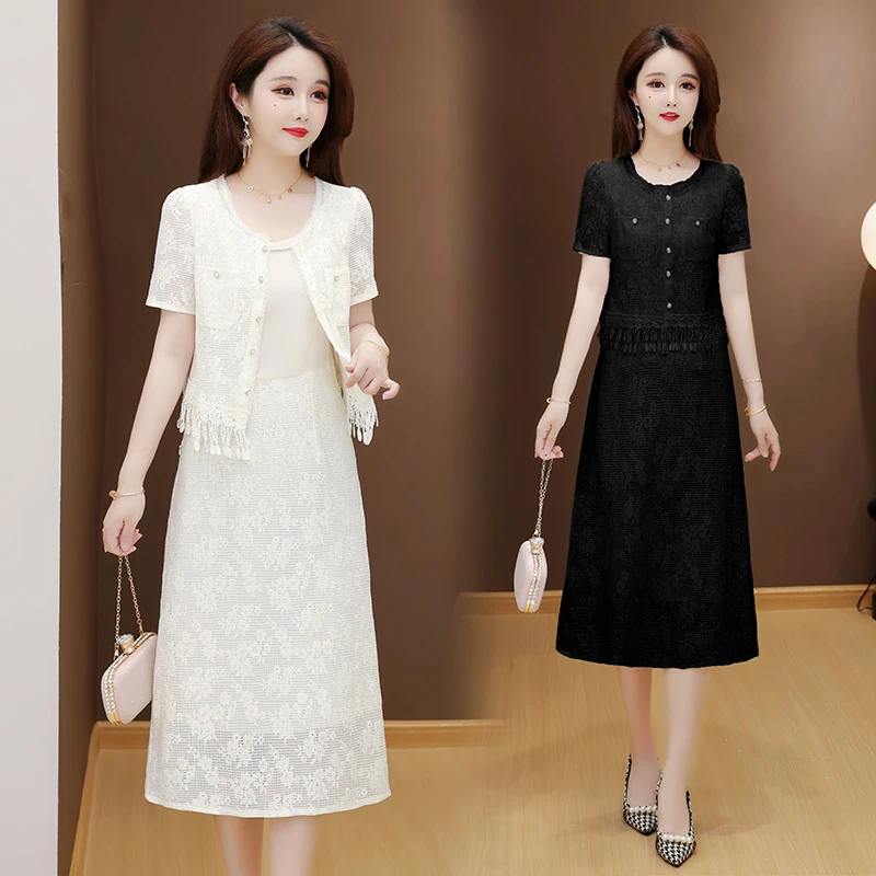 夏季连衣裙女款爆款2025新款中年妈妈装阔太太气质显瘦假两件裙子